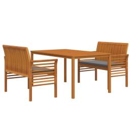 Set mobilier de exterior cu perne, 3 piese, lemn masiv acacia, 3 image