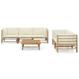Set mobilier de grădină, 6 piese, perne alb crem, bambus, 2 image