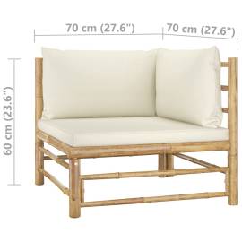 Set mobilier de grădină, 6 piese, perne alb crem, bambus, 9 image