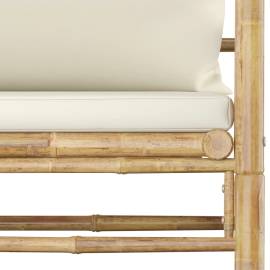 Set mobilier de grădină, 7 piese, perne alb crem, bambus, 8 image