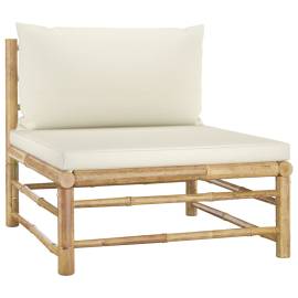 Set mobilier de grădină, 7 piese, perne alb crem, bambus, 5 image