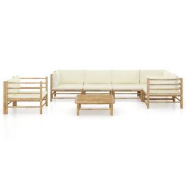 Set mobilier de grădină, 7 piese, perne alb crem, bambus, 2 image