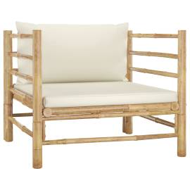 Set mobilier de grădină, 7 piese, perne alb crem, bambus, 7 image
