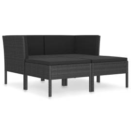 Set mobilier de grădină cu perne, 4 piese, negru, poliratan, 2 image