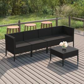 Set mobilier de grădină cu perne, 5 piese, negru, poliratan