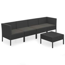 Set mobilier de grădină cu perne, 5 piese, negru, poliratan, 2 image