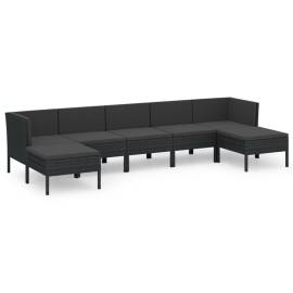 Set mobilier de grădină cu perne, 7 piese, negru, poliratan, 2 image