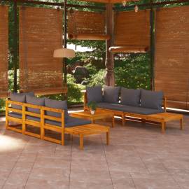 Set mobilier grădină cu perne gri închis, 5 piese, lemn acacia