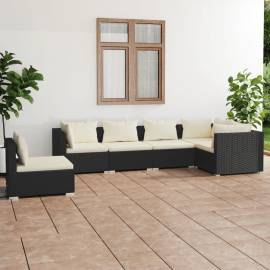 Set mobilier de grădină cu perne, 6 piese, negru, poliratan