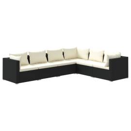 Set mobilier de grădină cu perne, 6 piese, negru, poliratan, 2 image