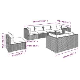 Set mobilier de grădină cu perne, 8 piese, negru, poliratan, 5 image