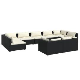 Set mobilier de grădină cu perne, 9 piese, negru, poliratan, 2 image