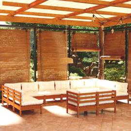Set mobilier grădină cu perne, 12 piese, maro miere, lemn pin