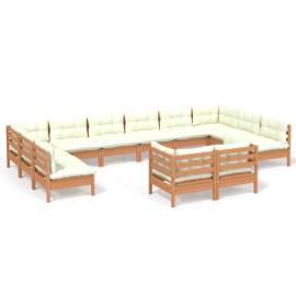 Set mobilier grădină cu perne, 12 piese, maro miere, lemn pin, 2 image