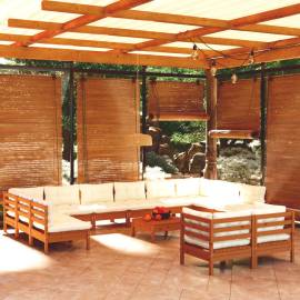 Set mobilier grădină cu perne, 13 piese, maro miere, lemn pin