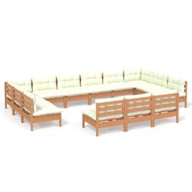 Set mobilier grădină cu perne, 13 piese, maro miere, lemn pin, 2 image