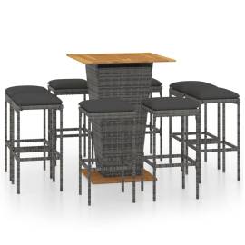 Set mobilier bar de grădină cu perne, 9 piese, gri, poliratan, 2 image