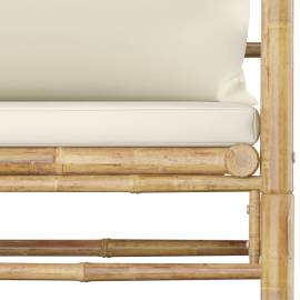 Set mobilier de grădină, 5 piese, perne alb crem, bambus, 6 image