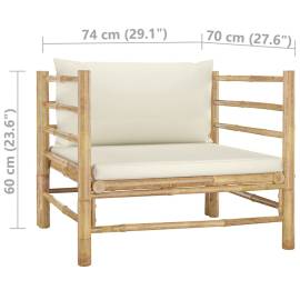 Set mobilier de grădină, 5 piese, perne alb crem, bambus, 10 image