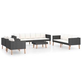 Set mobilier de grădină cu perne, 5 piese, negru, poliratan, 2 image