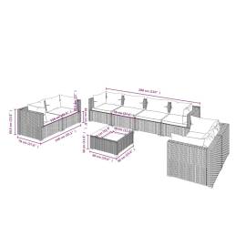 Set mobilier de grădină cu perne, 9 piese, negru, poliratan, 10 image