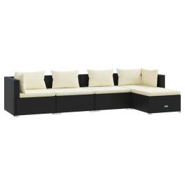 Set mobilier de grădină cu perne, 5 piese, negru, poliratan, 2 image