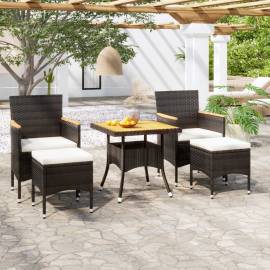 Set mobilier grădină, 5 piese, negru, poliratan și lemn acacia
