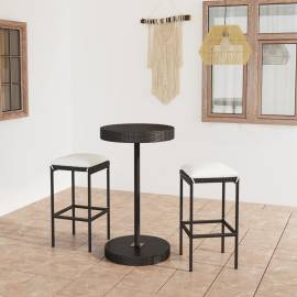 Set mobilier bar de grădină cu perne, 3 piese, negru, poliratan