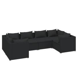Set mobilier de grădină cu perne, 6 piese, negru, poliratan, 2 image