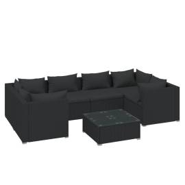 Set mobilier de grădină cu perne, 7 piese, negru, poliratan, 2 image