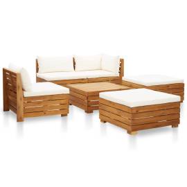 Set mobilier grădină cu perne, 6 piese, alb crem, lemn acacia, 3 image