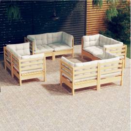Set mobilier grădină cu perne crem, 8 piese, lemn de pin