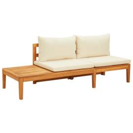 Set mobilier grădină perne alb/crem, 4 piese, lemn masiv acacia, 5 image
