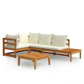 Set mobilier grădină perne alb/crem, 4 piese, lemn masiv acacia, 2 image