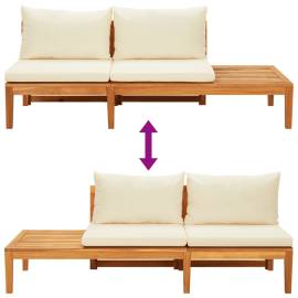 Set mobilier grădină perne alb/crem, 4 piese, lemn masiv acacia, 6 image