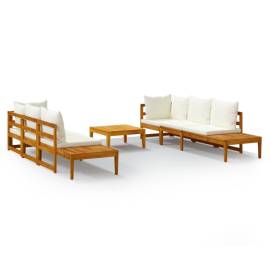 Set mobilier grădină perne alb crem, 5 piese, lemn masiv acacia, 2 image