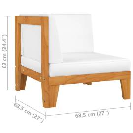 Canapea cu 2 locuri cu perne alb crem, lemn masiv de acacia, 6 image