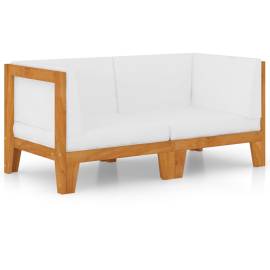 Canapea cu 2 locuri cu perne alb crem, lemn masiv de acacia, 2 image