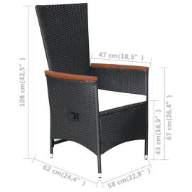 Set mobilier de exterior cu perne, 9 piese, negru, poliratan, 7 image
