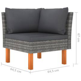 Set mobilier de grădină cu perne, 10 piese, gri, poliratan, 7 image