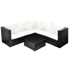 Set mobilier de grădină cu perne, 4 piese, negru, poliratan, 2 image