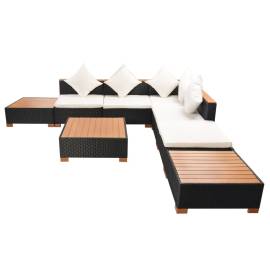 Set mobilier de grădină cu perne, 8 piese, negru, poliratan, 3 image