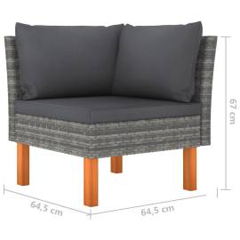 Set mobilier de grădină cu perne, 9 piese, gri, poliratan, 7 image