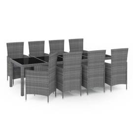 Set mobilier de exterior cu perne, 9 piese, gri, poliratan, 2 image