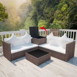 Set mobilier de grădină cu perne, 4 piese, maro, poliratan, 3 image