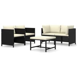 Set mobilier de grădină cu perne, 5 piese, negru, poliratan, 2 image