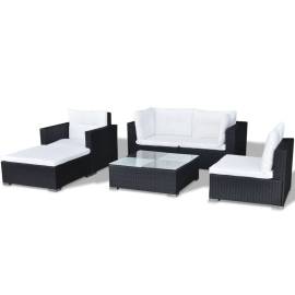 Set mobilier de grădină cu perne, 6 piese, negru, poliratan, 6 image