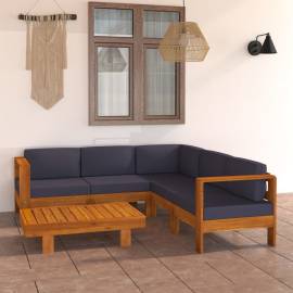 Set mobilier grădină perne gri închis, 6 piese, lemn acacia