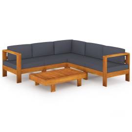 Set mobilier grădină perne gri închis, 6 piese, lemn acacia, 2 image