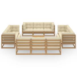 Set mobilier de grădină cu perne, 13 piese, lemn masiv de pin, 2 image
